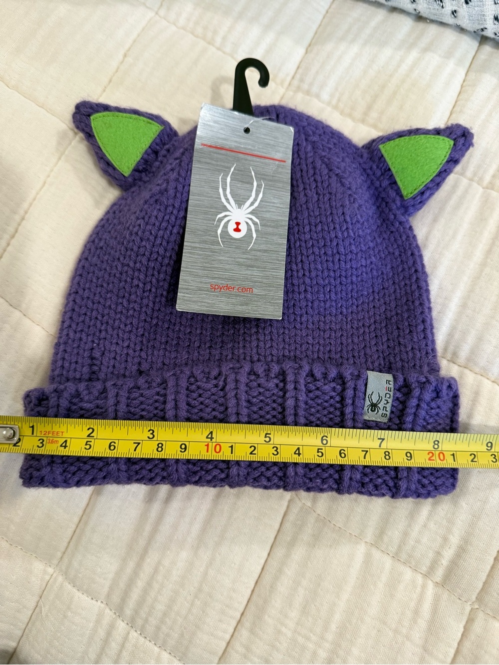NWT | Spyder Kids One Size Ski Beanie Knit Cat Ear Purple and Green - Picture 11 of 16